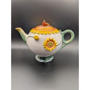 Pier 1 Imports Hand Painted Porcelain 3D Teapot Sunflowers